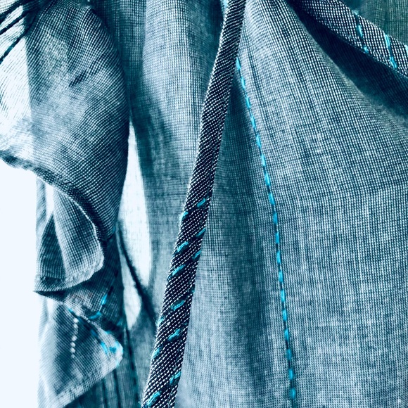 Lucky Brand denim blue ruffle sleeve top - Picture 7 of 8